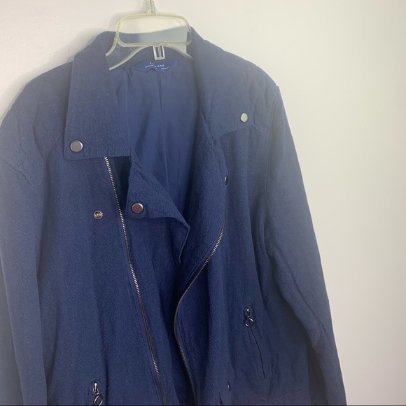 Zara Man Blue Linen Biker Bomber Jacket Size Medium - Picture 8 of 10